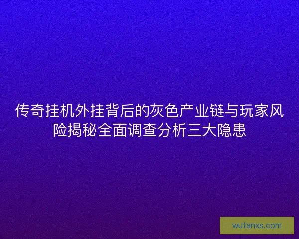 传奇挂机外挂背后的灰色产业链与玩家风险揭秘全面调查分析三大隐患